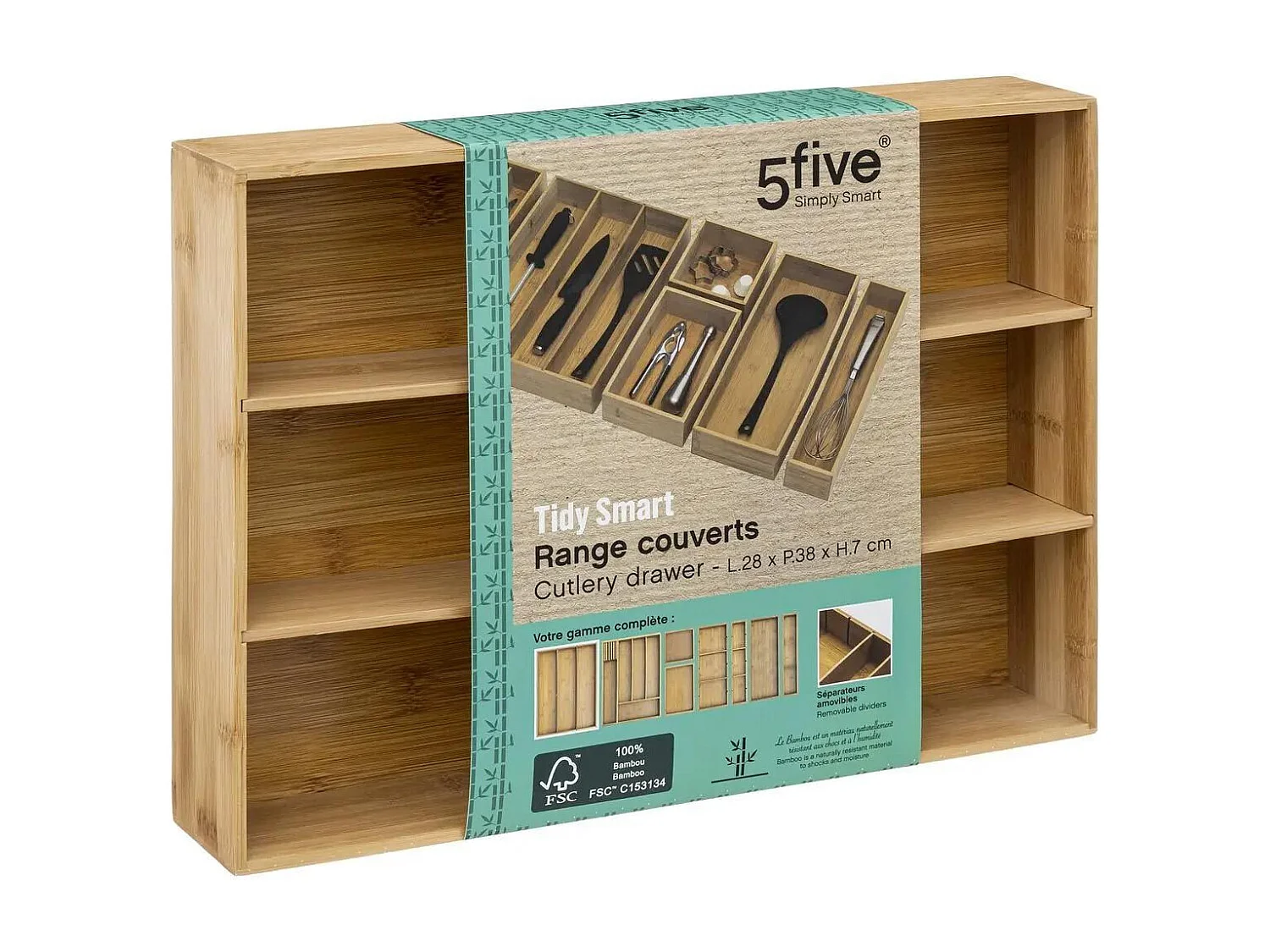 Range-Couverts en Bambou "Tidy Smart" 38cm Naturel