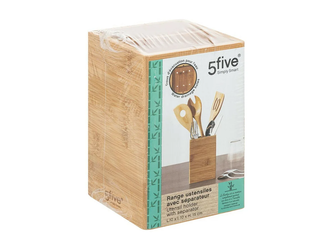 Pot à Ustensiles Carré "Bambou" 15cm Naturel