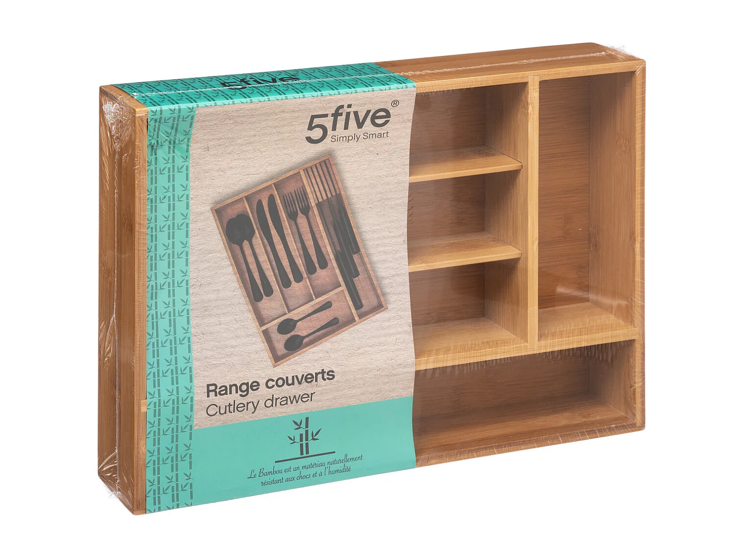 Range-Couverts 5 Compartiments "Tidy Smart" 38cm Naturel