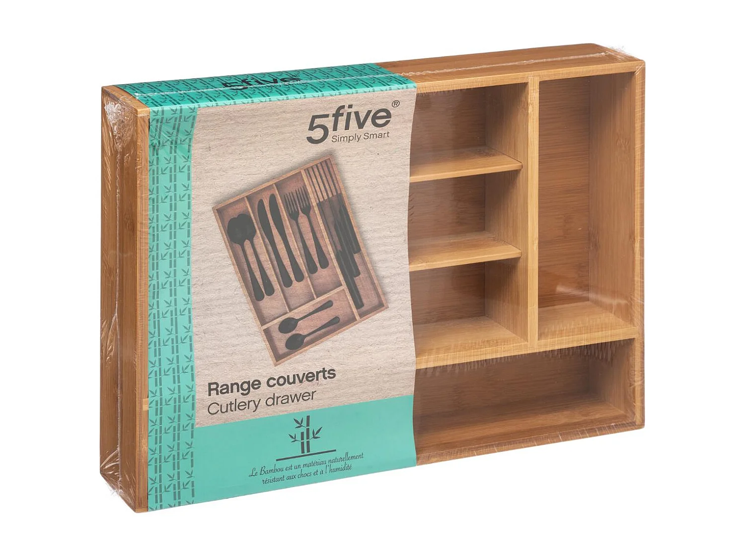 Range-Couverts 5 Compartiments "Tidy Smart" 38cm Naturel