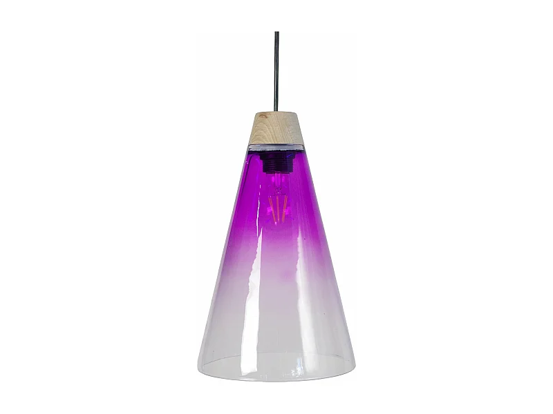 Suspension cone bois, verre rose 90 cm.