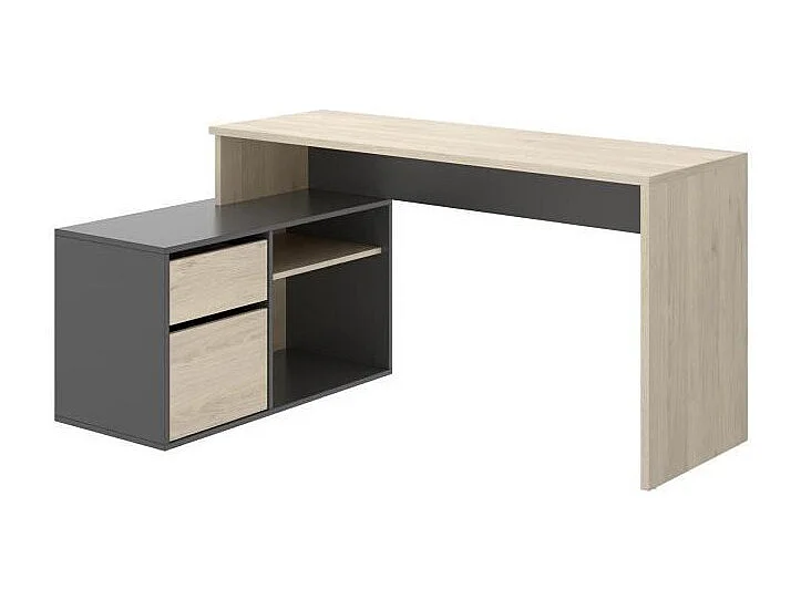 Reversible biurko narożne z bocznym przechowywaniem i szufladą - Dekoracja dębu i szary - L 139 x P 92 x W 75 cm