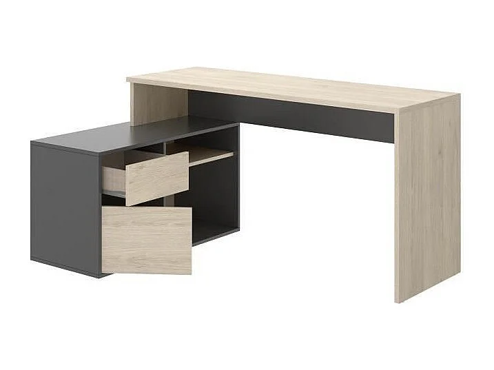 Reversible biurko narożne z bocznym przechowywaniem i szufladą - Dekoracja dębu i szary - L 139 x P 92 x W 75 cm