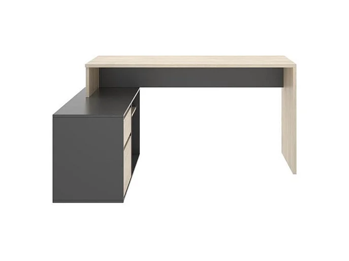 Escritorio de esquina reversible con almacenamiento lateral y cajón - Decoración de roble y gris - L 139 x P 92 x H 75 cm