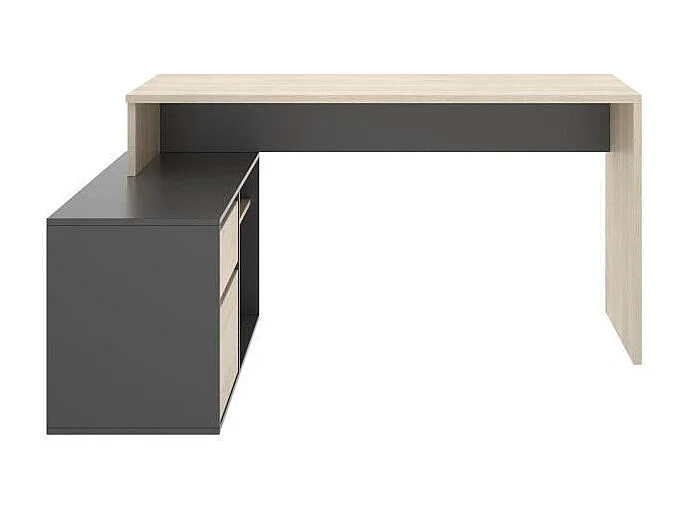 Bureau d'angle reversible 1 tiroir + 1 porte - Décor chene et gris - L 139 x P 92 x H 75 cm - ROX