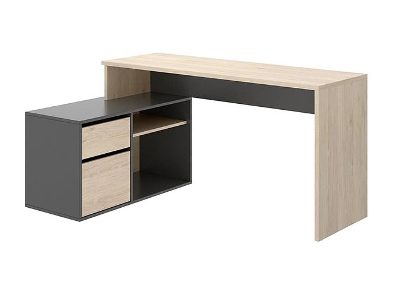 Bureau d'angle reversible 1 tiroir + 1 porte - Décor chene et gris - L 139 x P 92 x H 75 cm - ROX