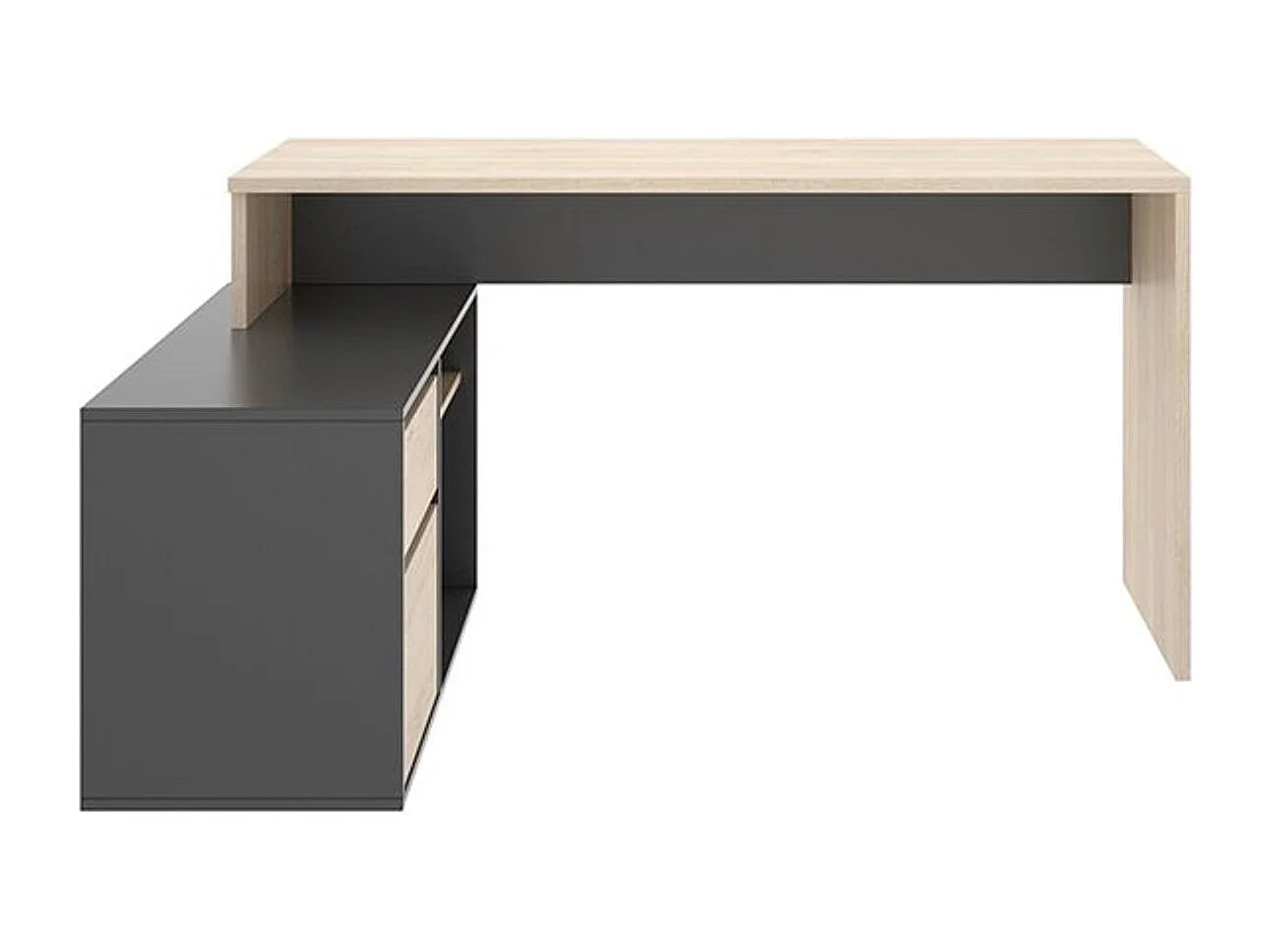 Bureau d'angle reversible 1 tiroir + 1 porte - Décor chene et gris - L 139 x P 92 x H 75 cm - ROX