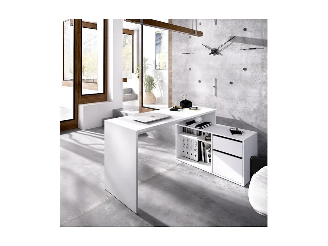 Escritorio de esquina reversible con almacenamiento - Blanco - L 139 x P 92 x H 75 cm