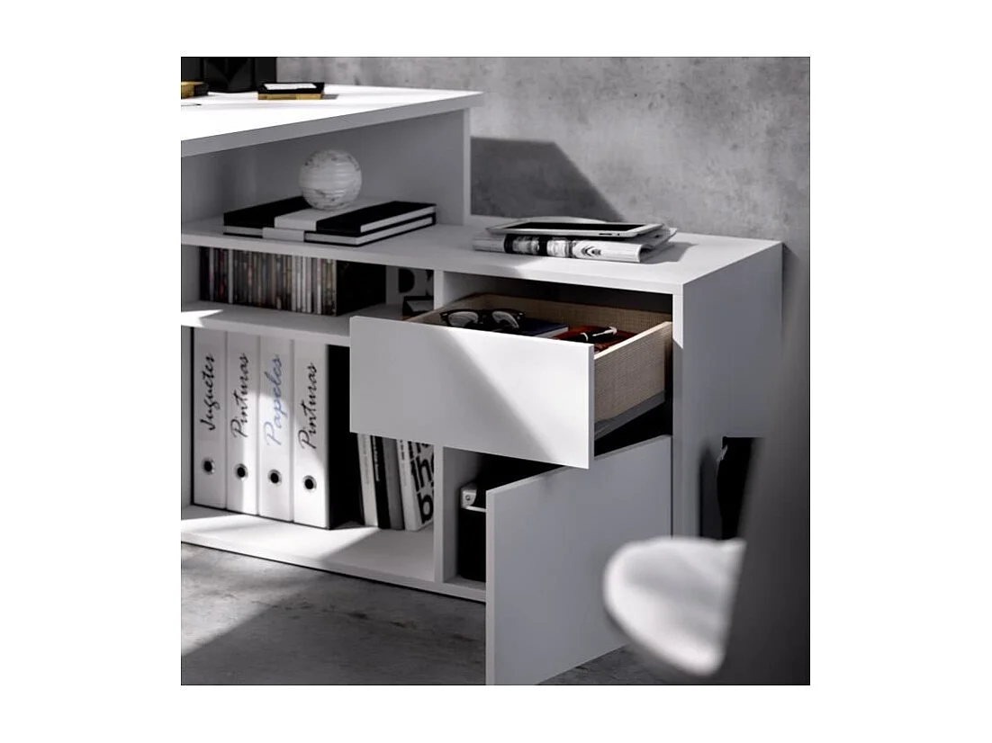 Escritorio de esquina reversible con almacenamiento - Blanco - L 139 x P 92 x H 75 cm