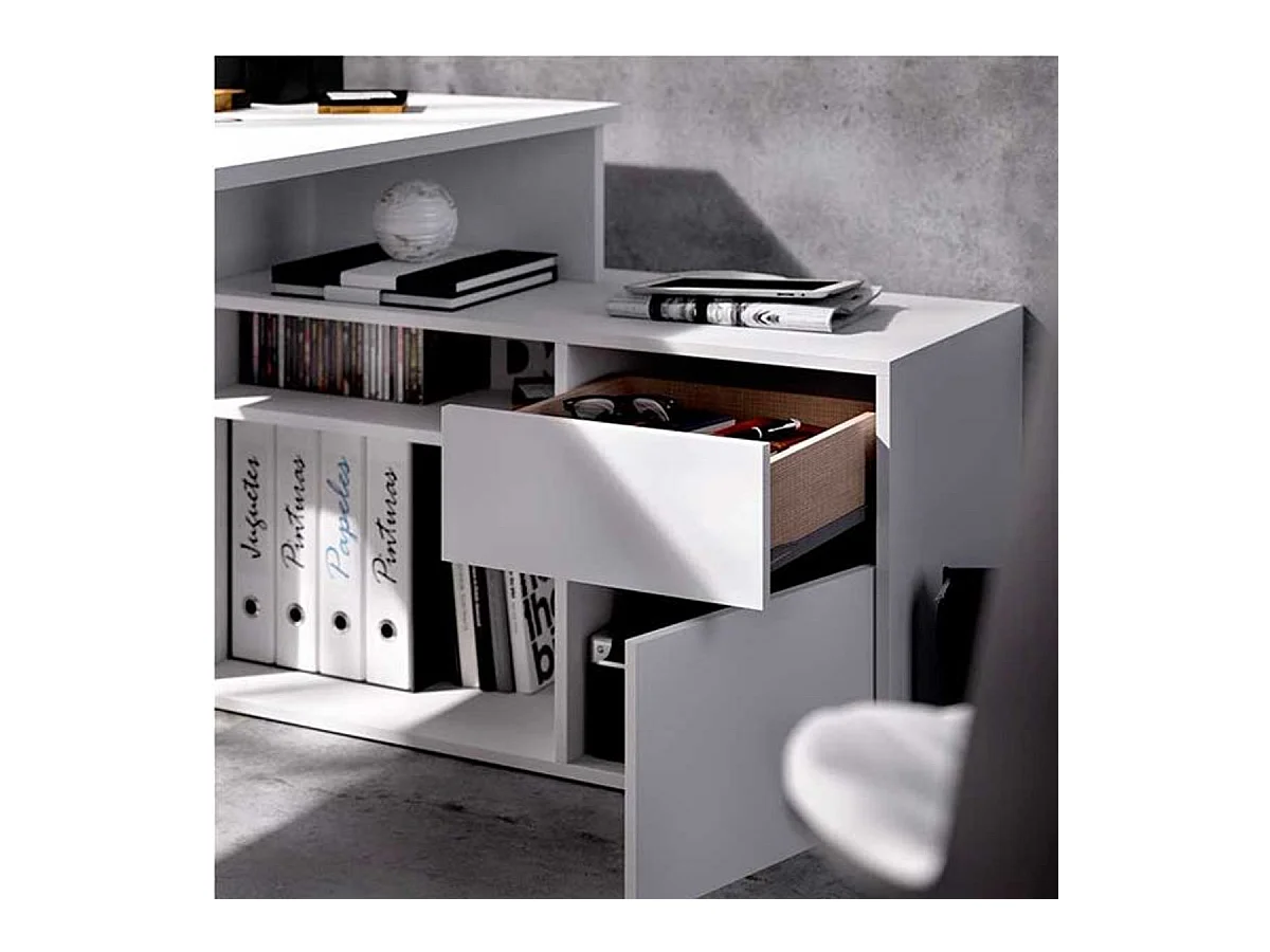 Escritorio de esquina reversible con almacenamiento - Blanco - L 139 x P 92 x H 75 cm