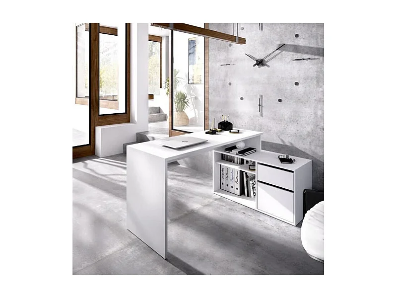 Escritorio de esquina reversible con almacenamiento - Blanco - L 139 x P 92 x H 75 cm