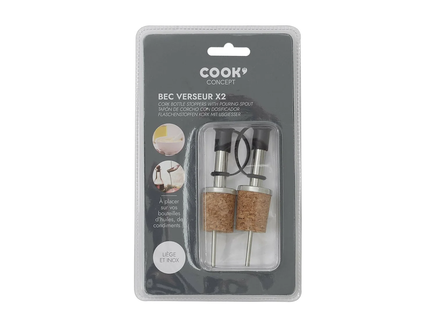 Lot de 2 Bouchons en Liège "Bec Verseur" 10cm Argent