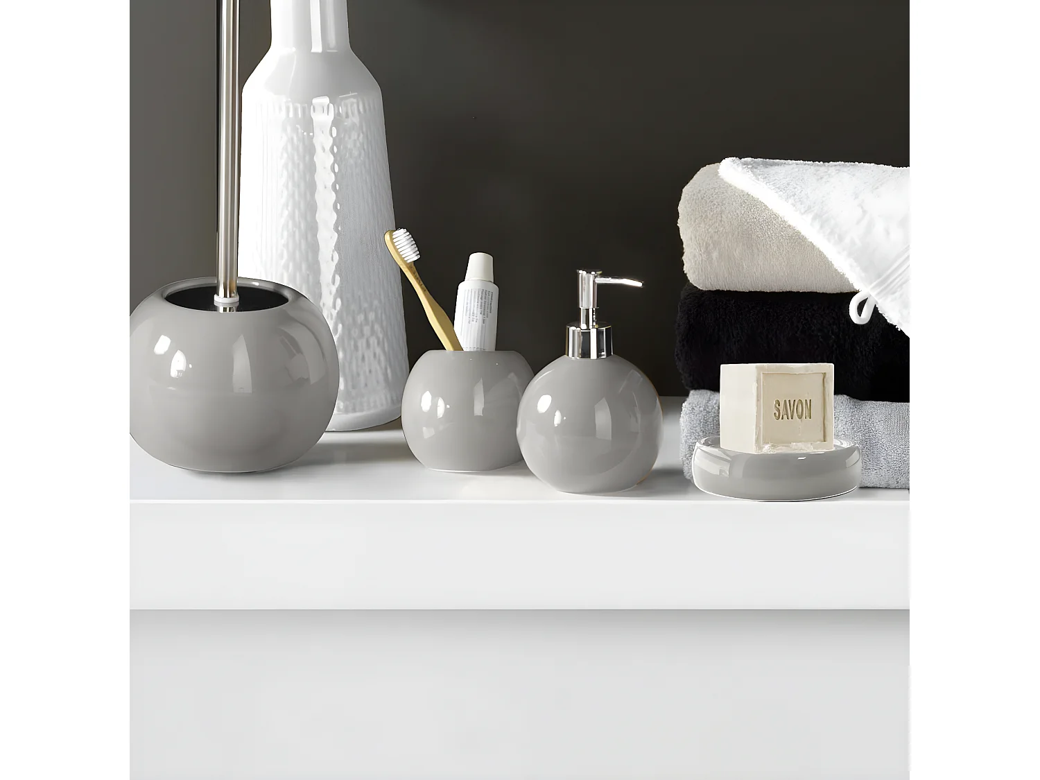 Porte Savon en Céramique "Bullea" 10cm Gris Clair