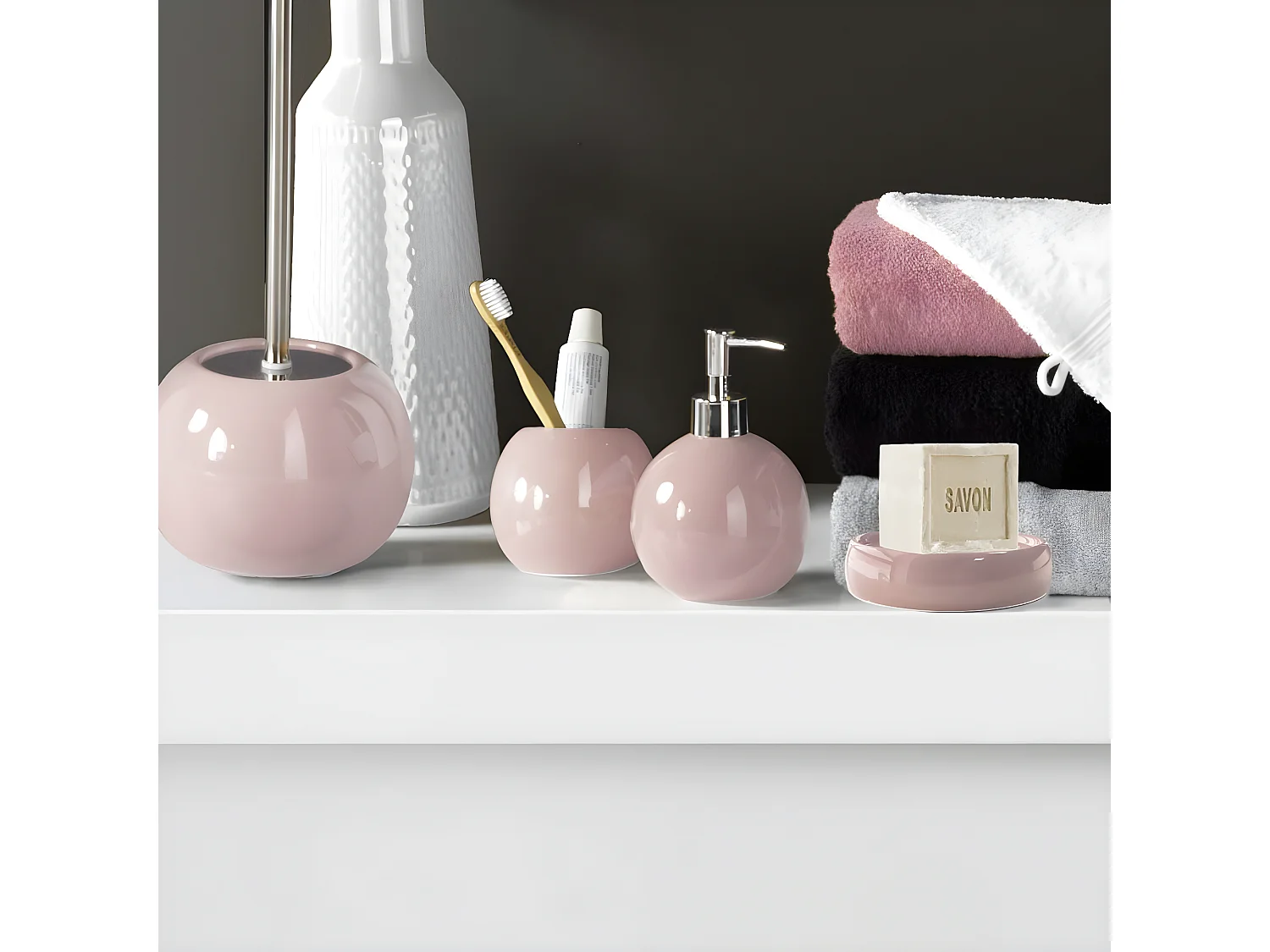 Porte Savon en Céramique "Bullea" 10cm Rose Poudré