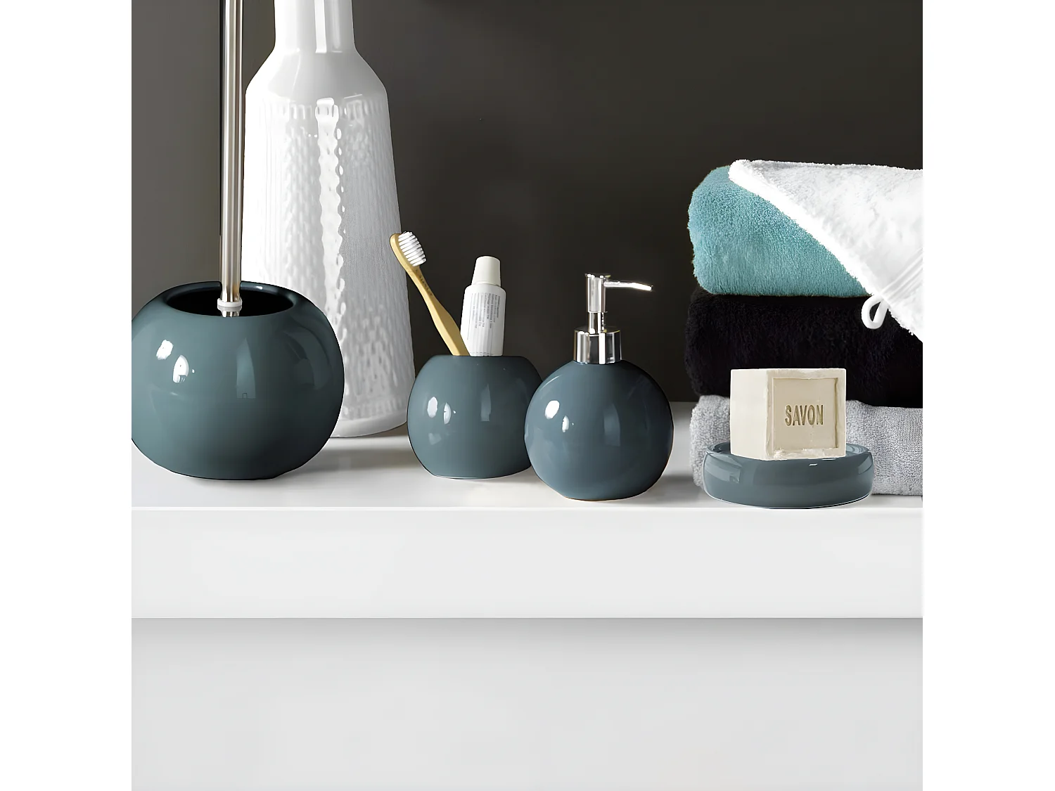 Porte Savon en Céramique "Bullea" 10cm Bleu Émeraude