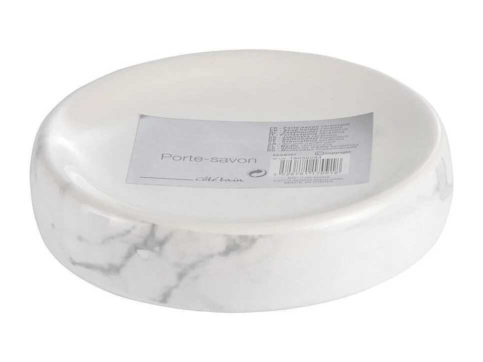 Porte Savon en Céramique "Effet Marbre" 11cm Blanc