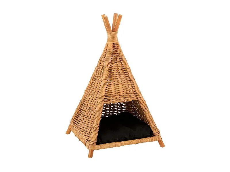 Tipi pour Chat en Rotin "Coussin" 72cm Jaune Miel