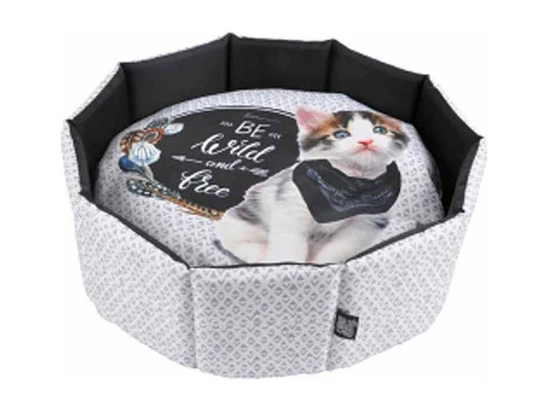 Panier Rond pour Chat "Be Wild and Free" 48cm Gris