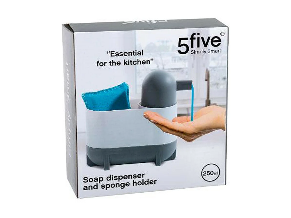 Distributeur de Savon & Porte Éponge "Push" 18cm Blanc