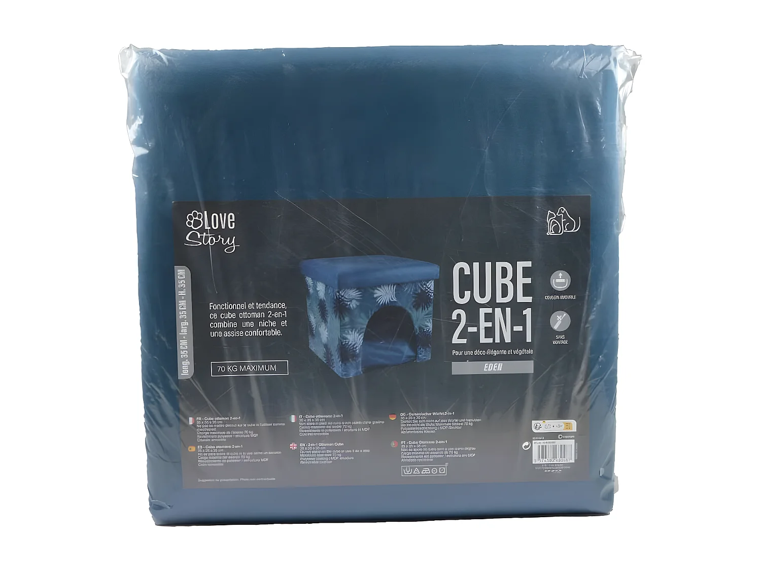 Niche Cube 2 en 1 pour Animaux "Eden" 35cm Bleu
