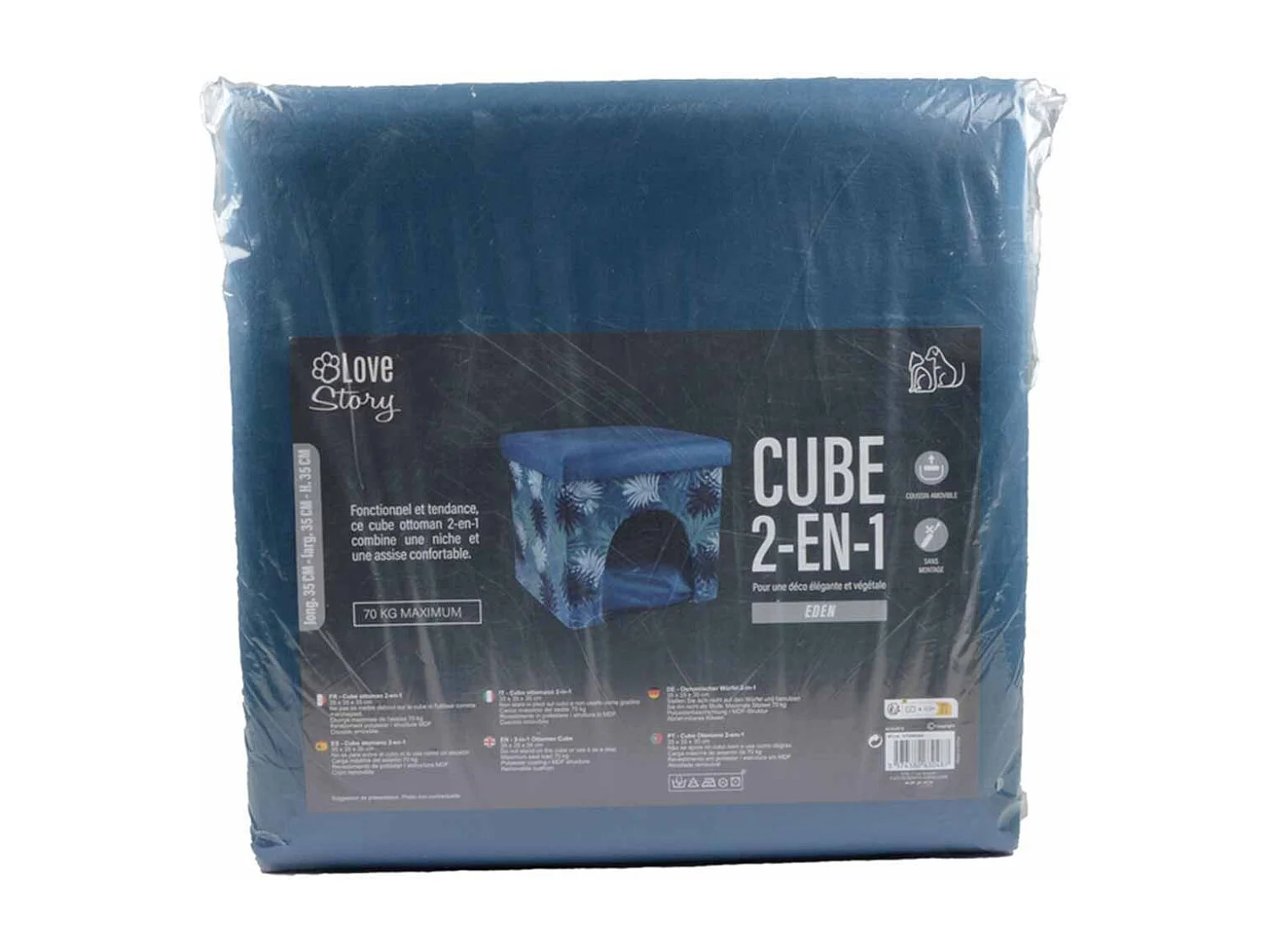 Niche Cube 2 en 1 pour Animaux "Eden" 35cm Bleu