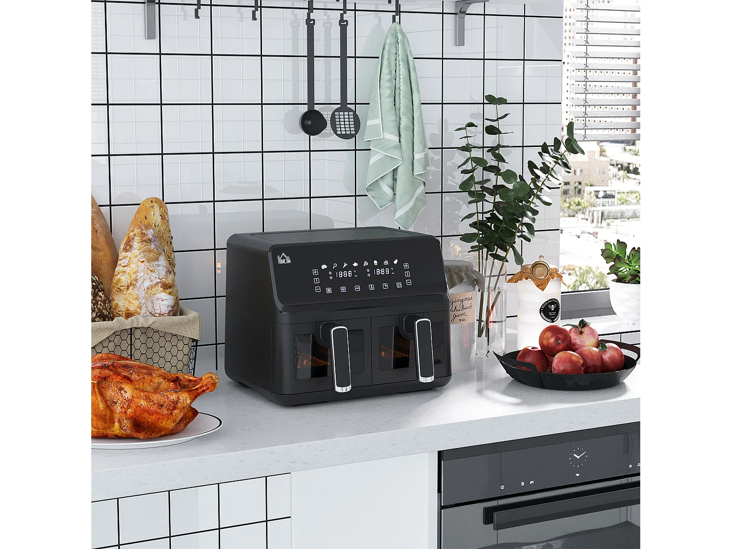 Freidora sin aceite negro 38.5x38x30.5 cm HOMCOM