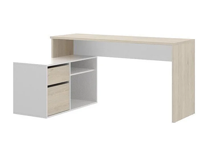 Bureau d'angle réversible avec rangement - Décor chene et blanc - L 139 x P 92 x H 75 cm - ROX