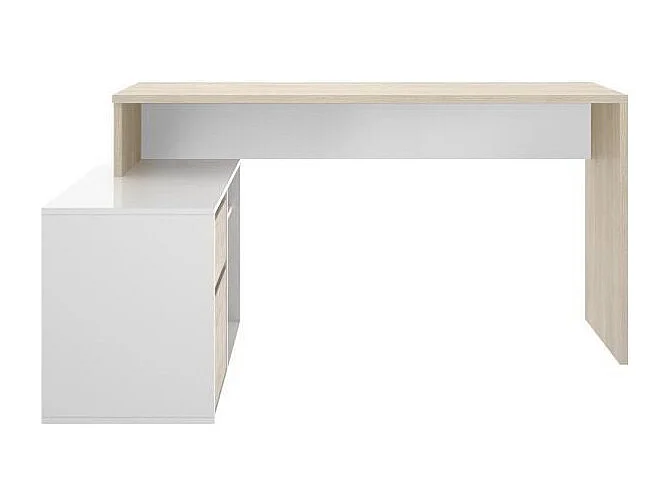 Bureau d'angle réversible avec rangement - Décor chene et blanc - L 139 x P 92 x H 75 cm - ROX