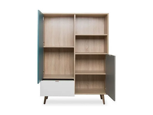 CUBA Buffet haut decor chene sonoma et blanc  - Style scandinave - L 103 x P 40 x H 139  cm