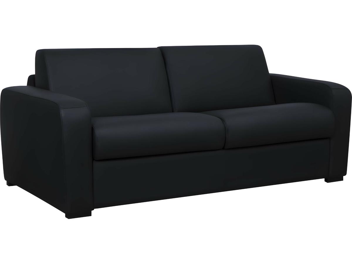 Schlafsofa mit Matratze 3-Sitzer - Matratze 18 cm - Leder - Schwarz - BEVIS günstig online kaufen