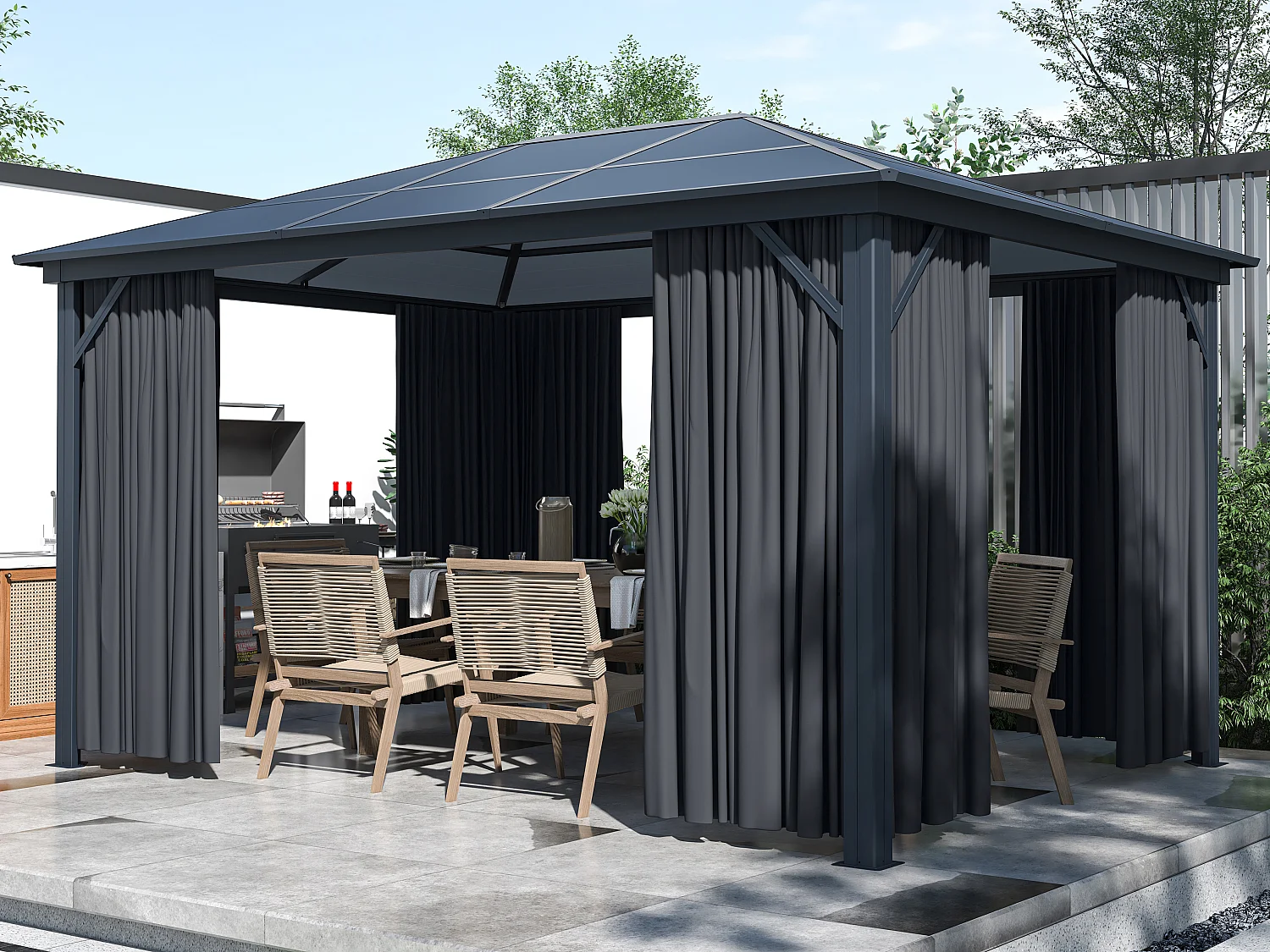 Tonnelle gazebo en aluminium 3 x 3,95 m 11,8 m² avec rideaux - RADELA