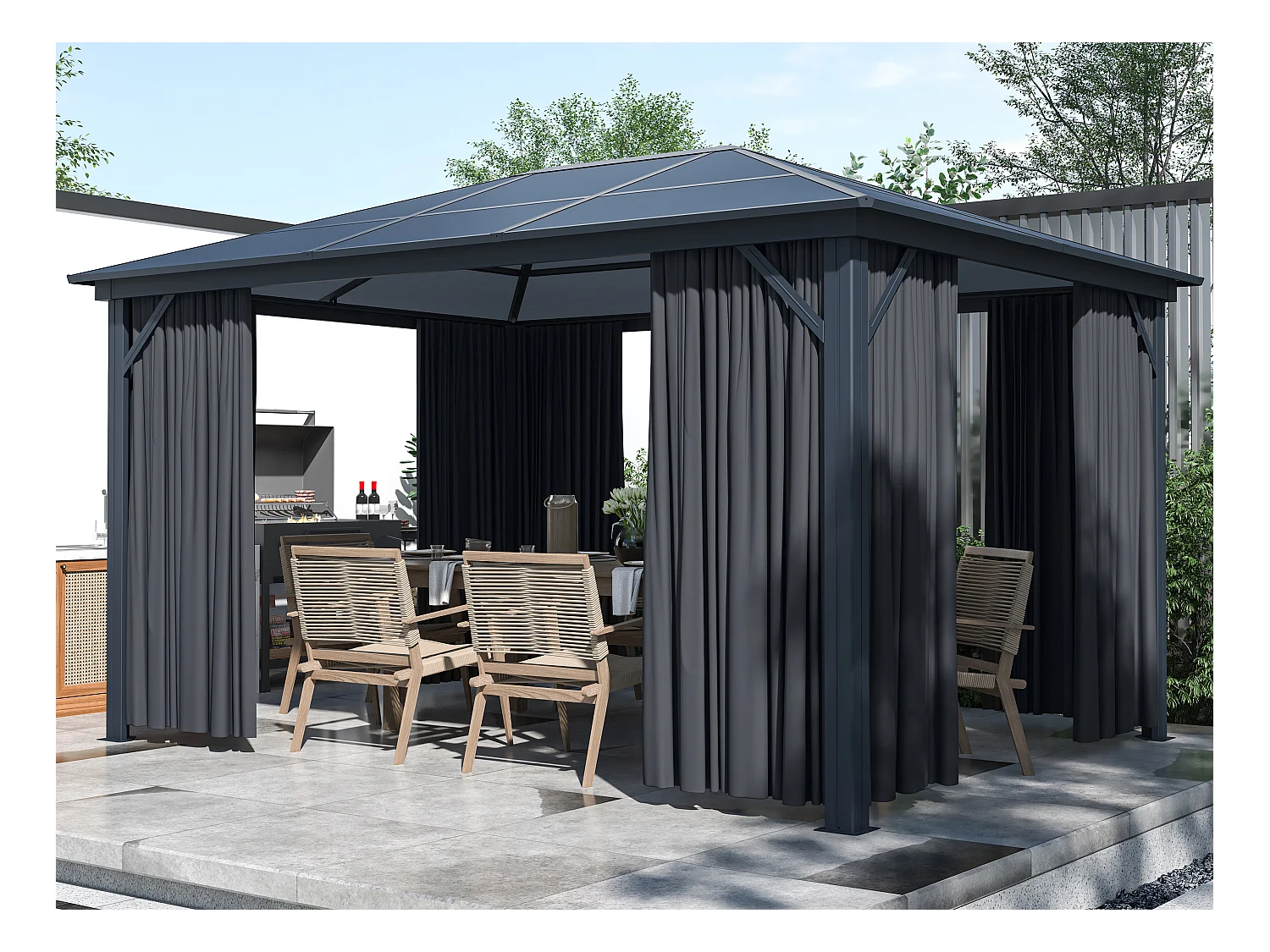 Cenador gazebo de aluminio 3 x 3,95 m 11,8 m² con cortinas - RADELA