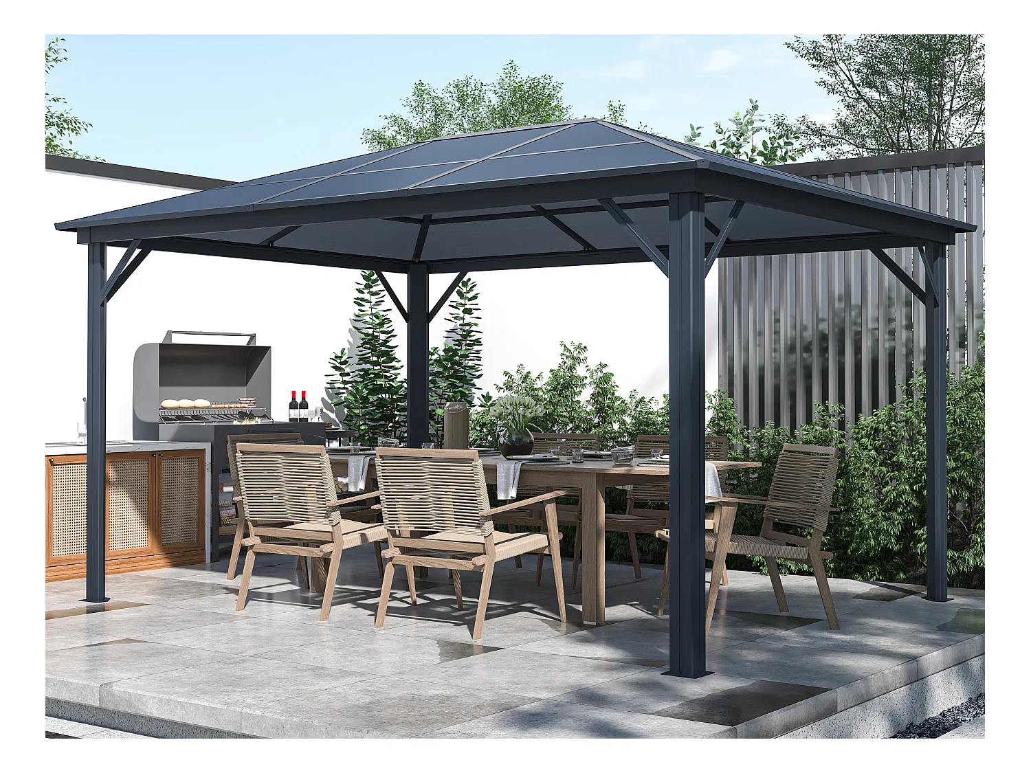 Cenador gazebo de aluminio 3 x 3,95 m 11,8 m² con cortinas - RADELA