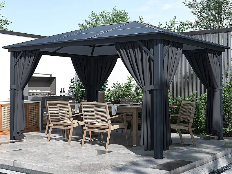 Aluminiums-paviljong gazebo 3 x 3,95 m 11,8 m² med gardiner - RADELA