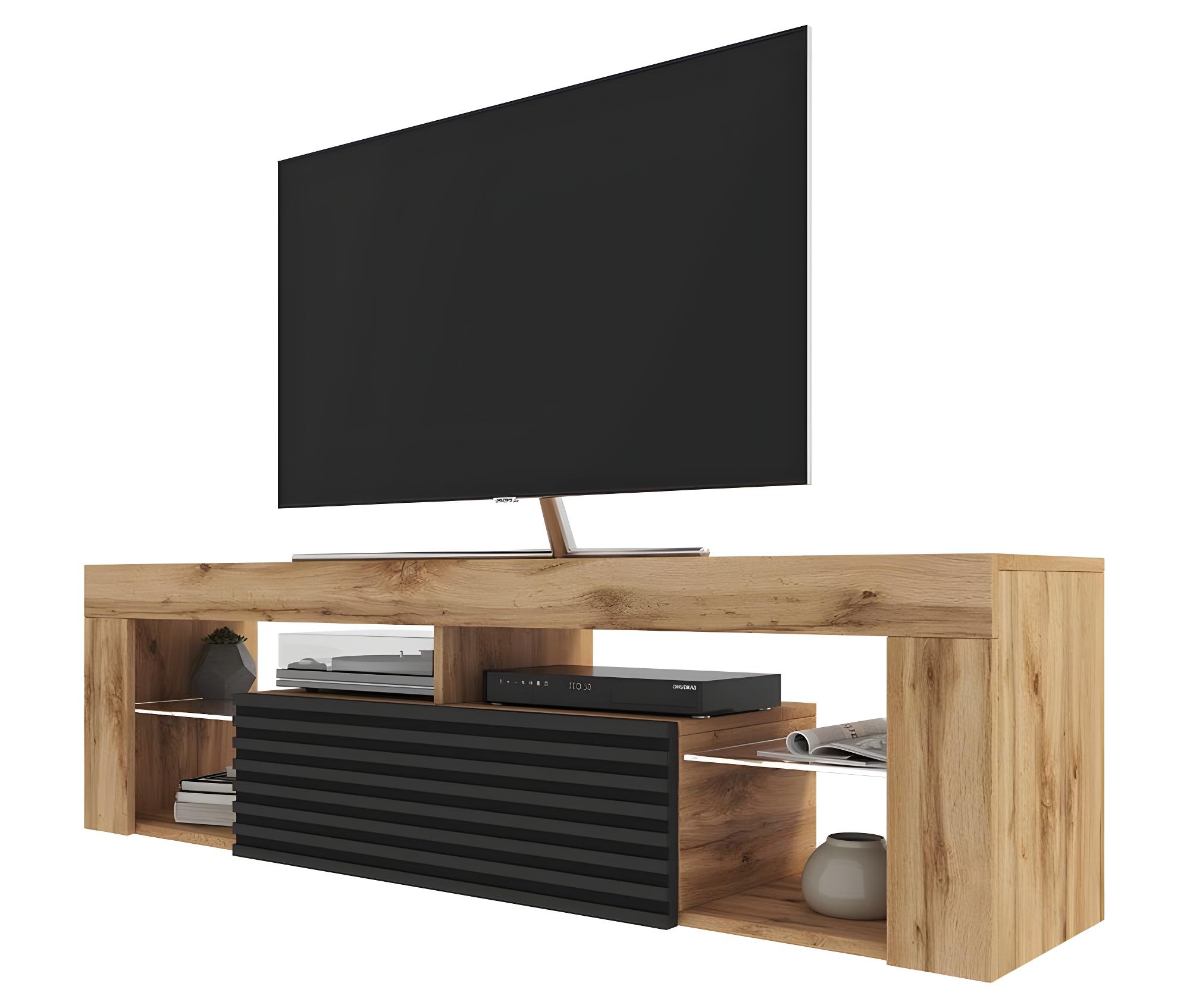 Mueble De Tv De Pie Roble Wotan Negro Mate Frente D Cm Bianko