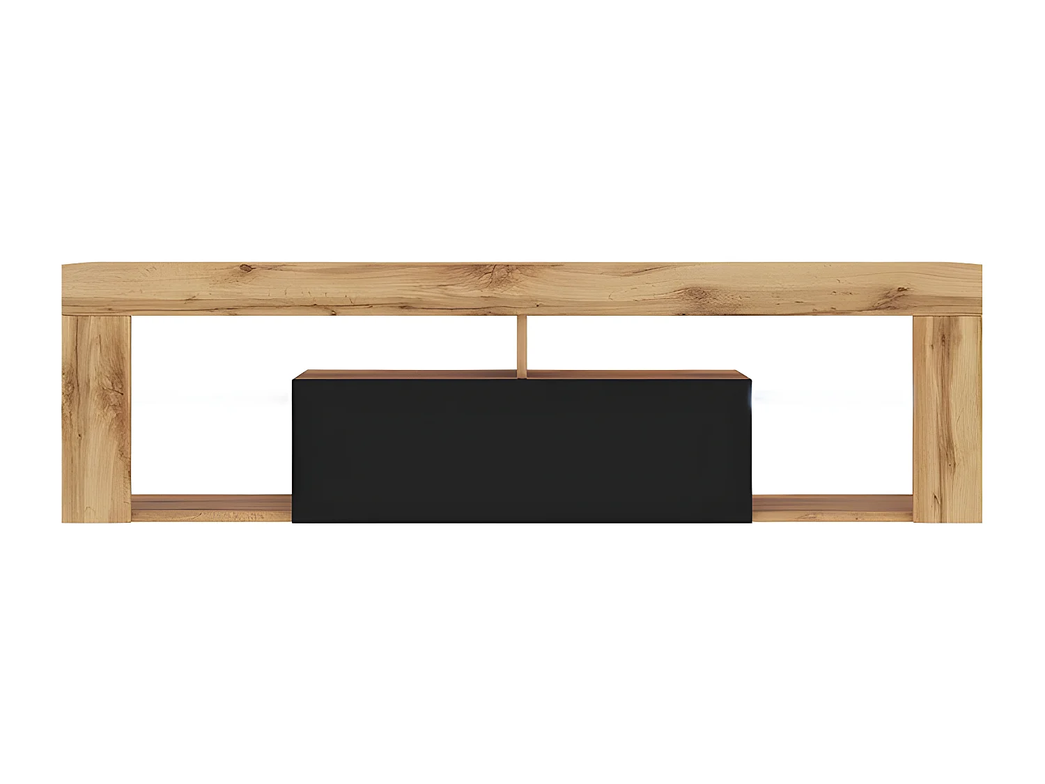 Meuble TV / Banc TV suspendu - 140 cm - chêne lancaster / noir brillant - éclairage LED - BIANKO
