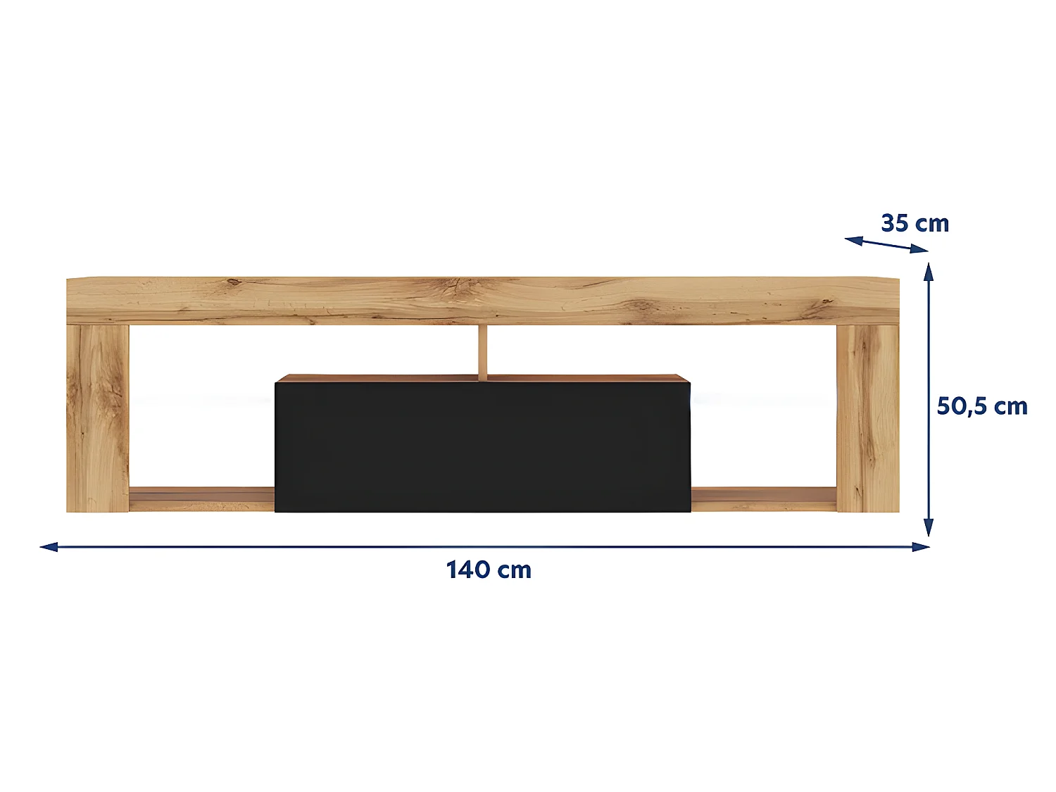 Meuble TV / Banc TV suspendu - 140 cm - chêne lancaster / noir brillant - éclairage LED - BIANKO