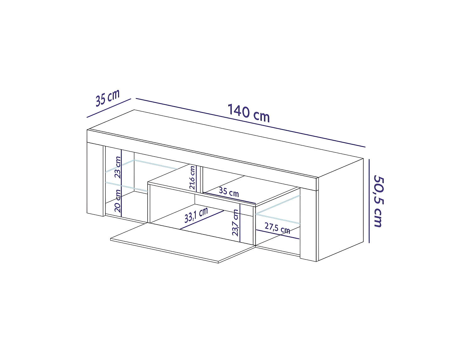 Meuble TV / Banc TV - 140 cm - marbre noir / front noir - sans LED - BIANKO