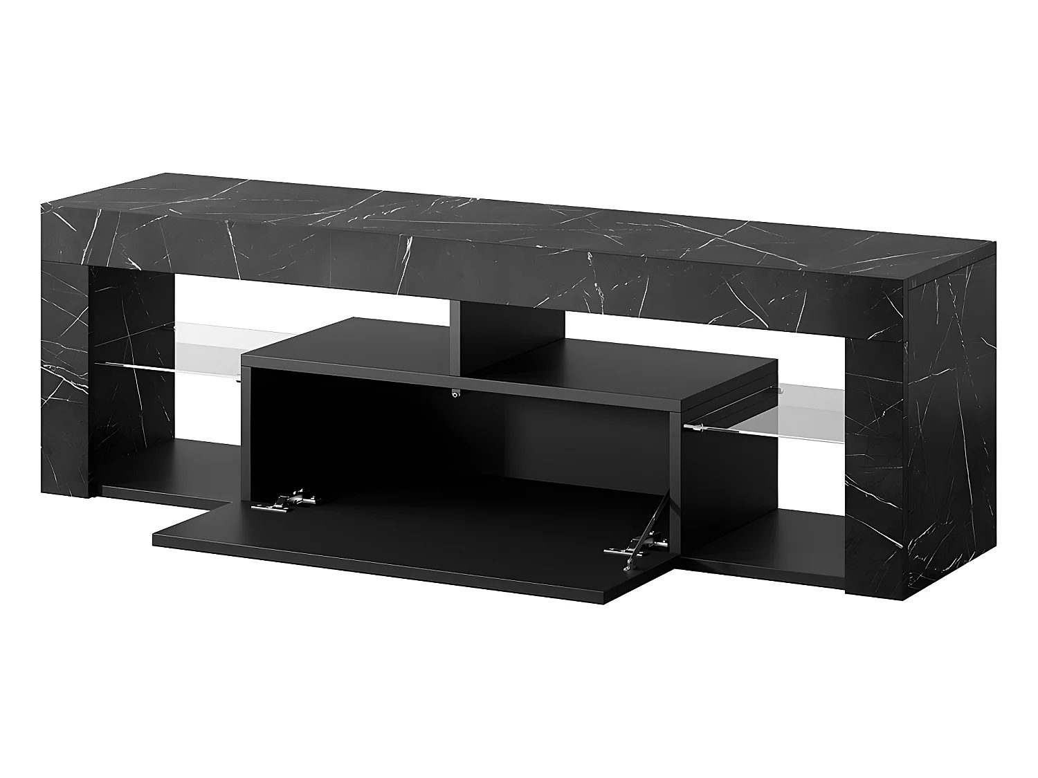 Meuble TV / Banc TV - 140 cm - marbre noir / front noir - sans LED - BIANKO