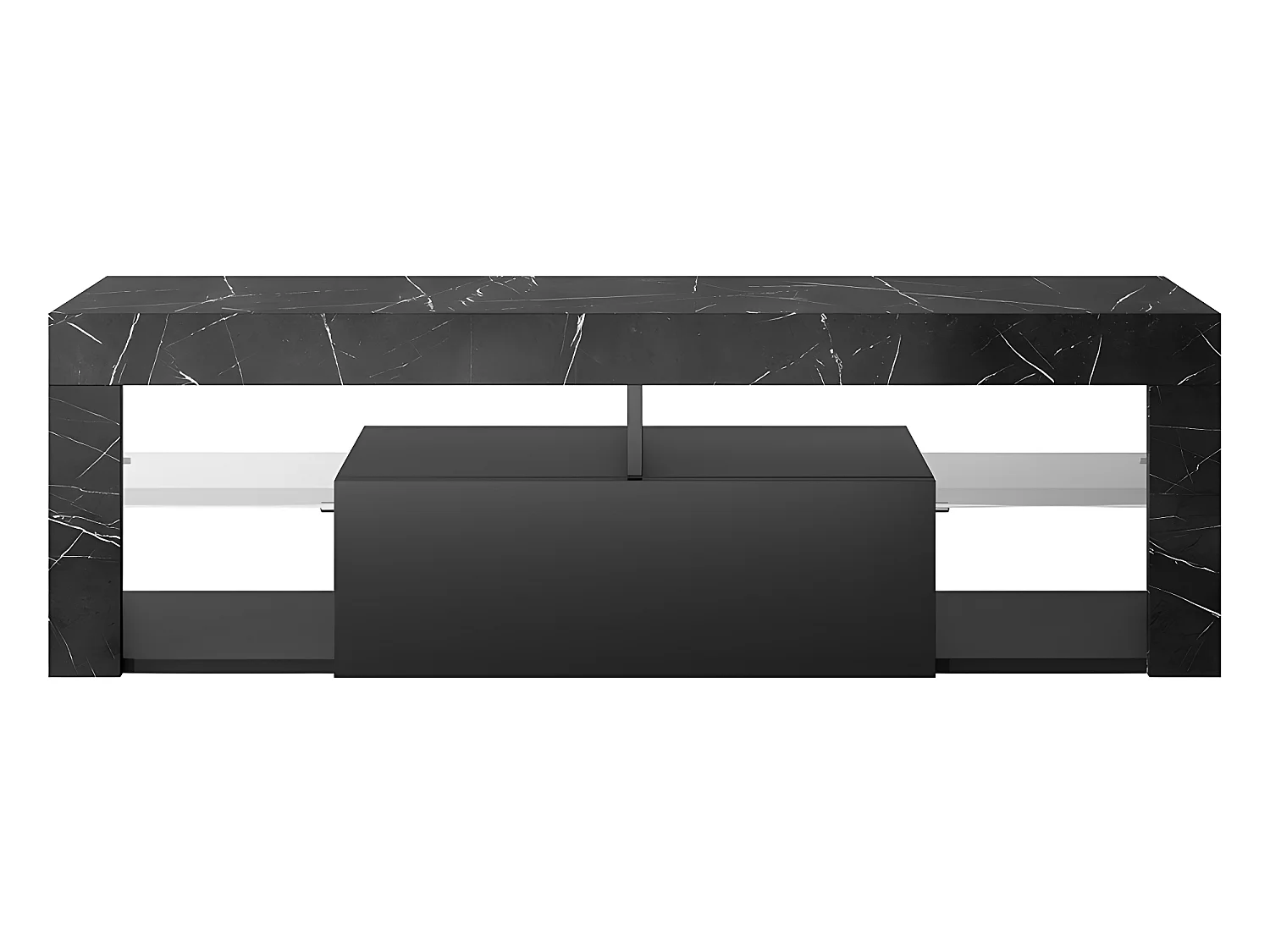 Meuble TV / Banc TV - 140 cm - marbre noir / front noir - sans LED - BIANKO
