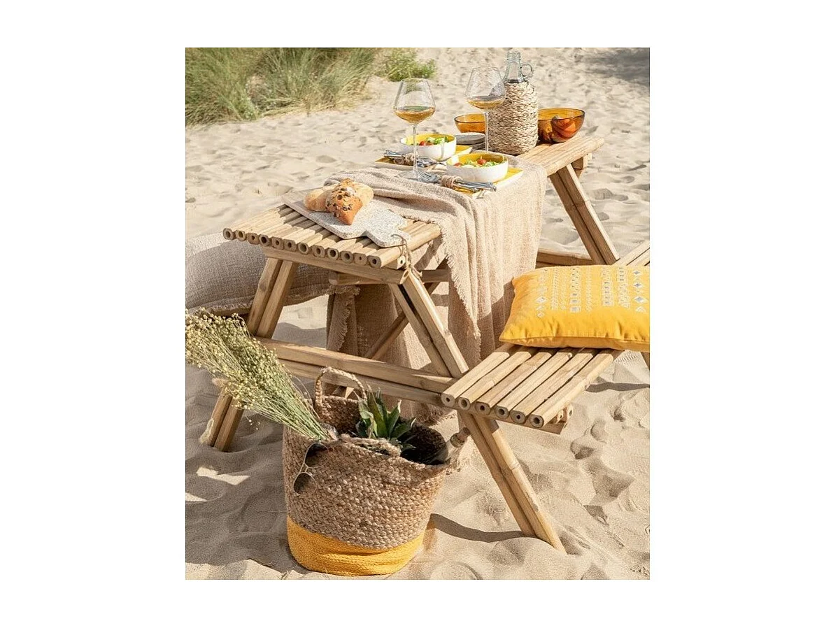 Nayra mesa y banco de jardín de bambú claro L 134 cm