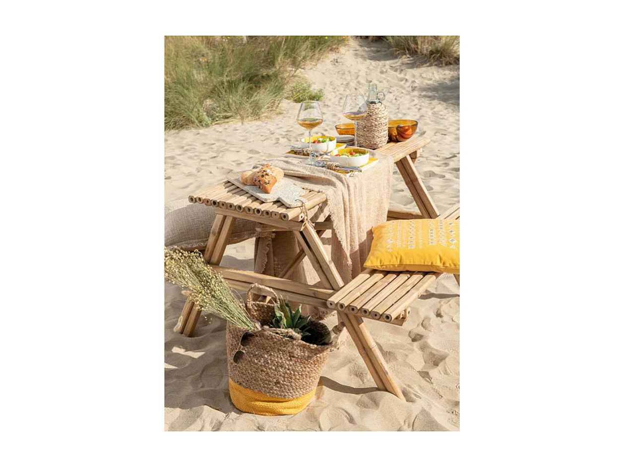 Nayra mesa y banco de jardín de bambú claro L 134 cm