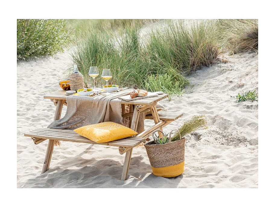 Nayra mesa y banco de jardín de bambú claro L 134 cm