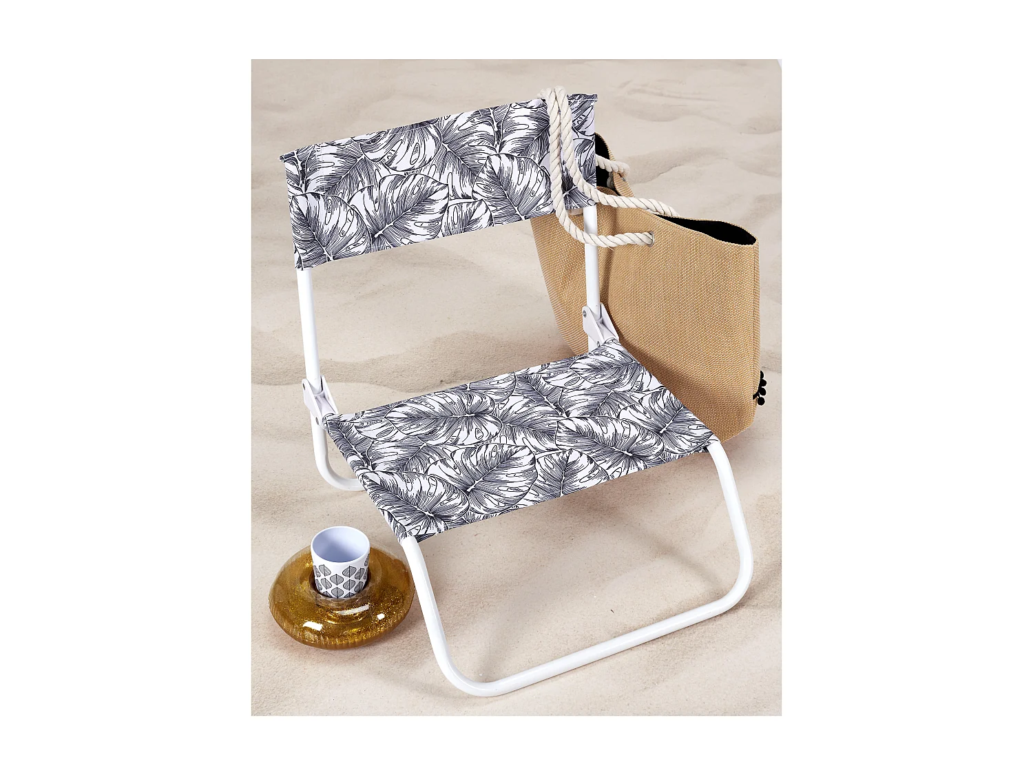 Chaise De Plage Pliante Natural Wild Blanc Noir - Lot De 6 Noir, Blanc