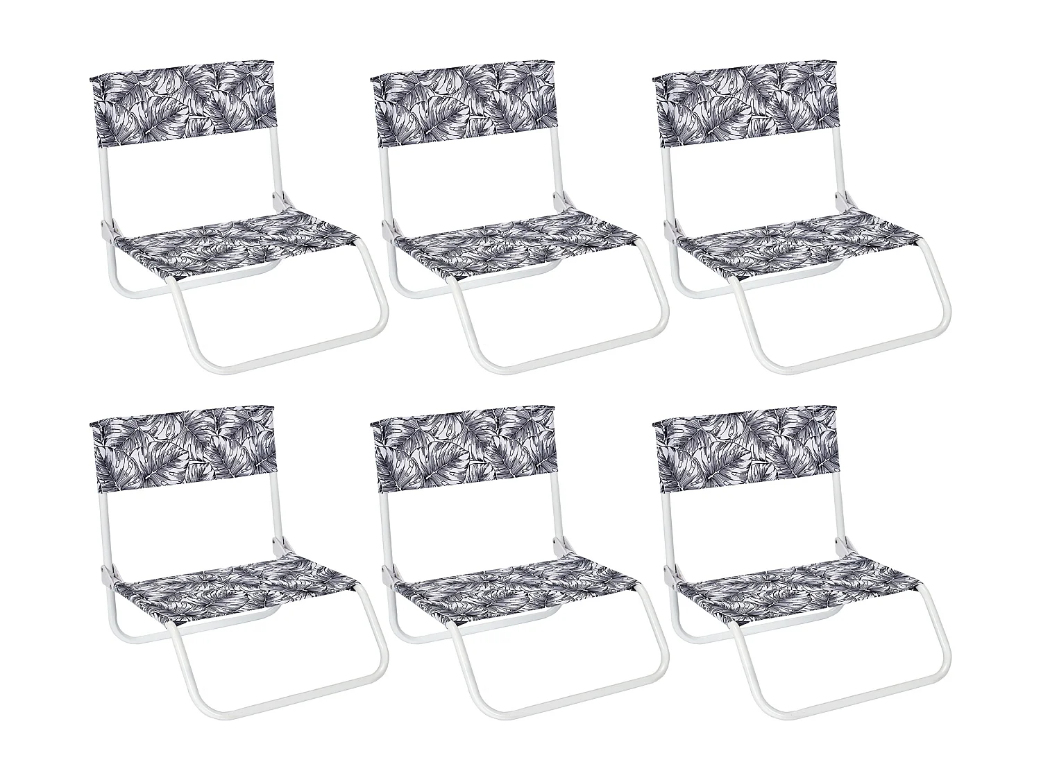 Chaise De Plage Pliante Natural Wild Blanc Noir - Lot De 6 Noir, Blanc