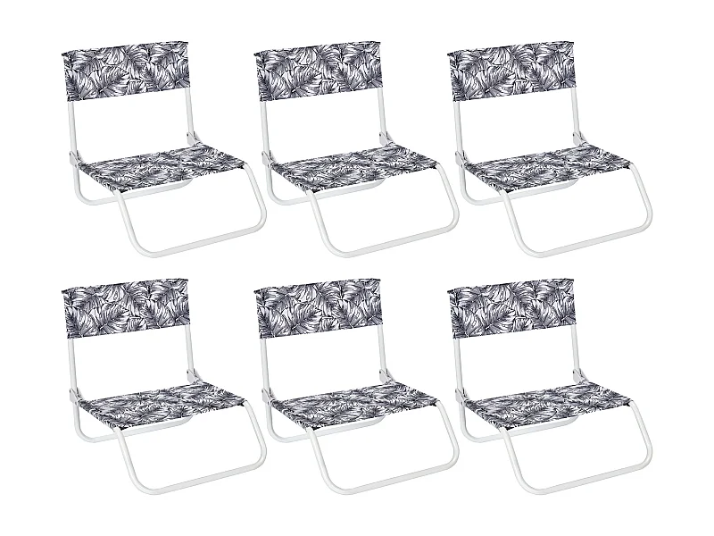 Chaise De Plage Pliante Natural Wild Blanc Noir - Lot De 6 Noir, Blanc