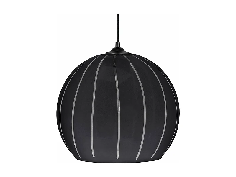 Suspension globe verre lignes  noir 85 cm.