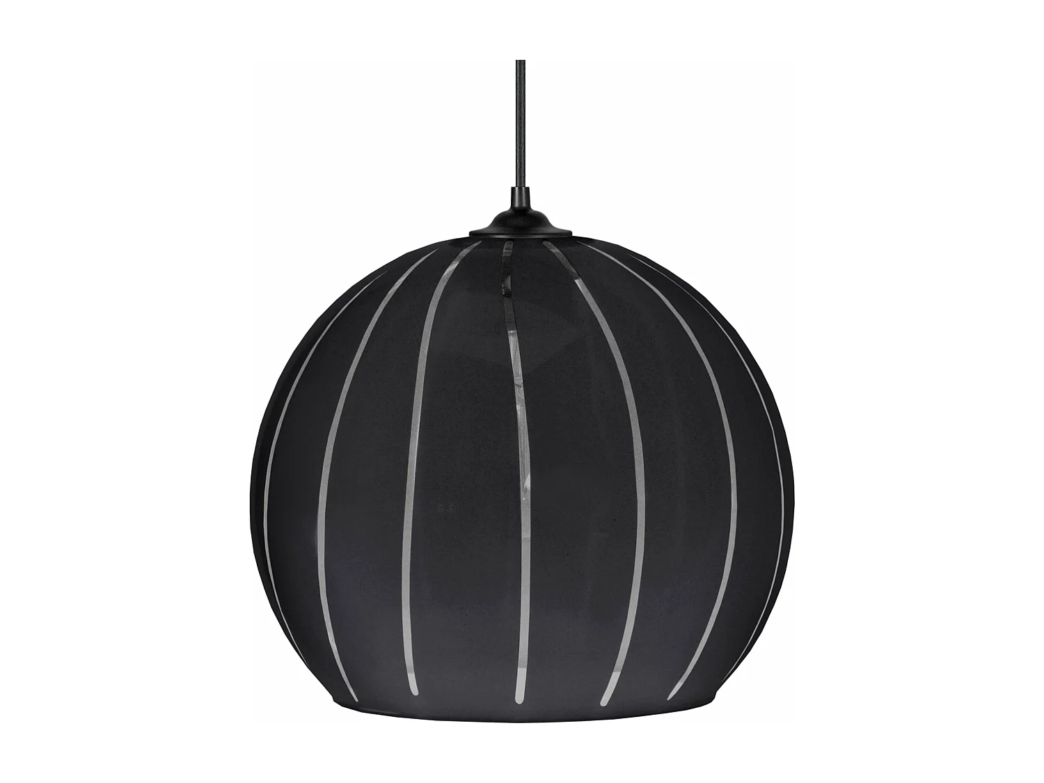 Suspension globe verre lignes  noir 85 cm.