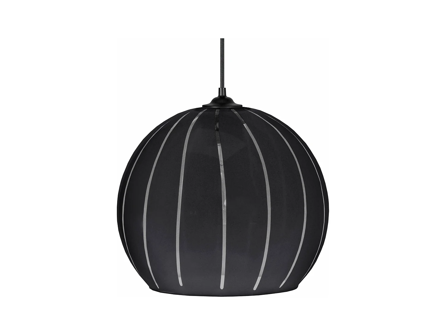 Suspension globe verre lignes  noir 85 cm.