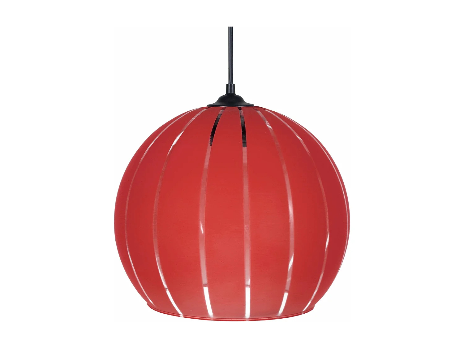 Suspension globe verre lignes  rouge 85 cm.